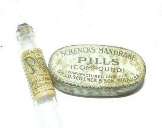 Tiny Vintage Bottle & Tin - Pierce Herb & Juice &h Schench Mandrake Pills Phila,  P
