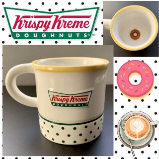 Rare Krispy Kreme Doughnuts Coffee Mug Green Dots 3d Donut On Bottom Inside Cup