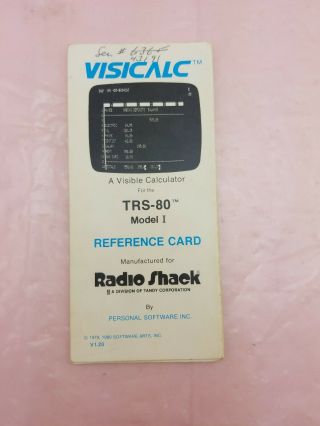 Visicalc Reference Card For Trs - 80 Model I V 1.  20 1979,  1980