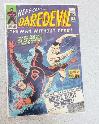 Daredevil 7 1st Red Suit Wally Wood April 1965,  Marvel,  Submariner Vg -