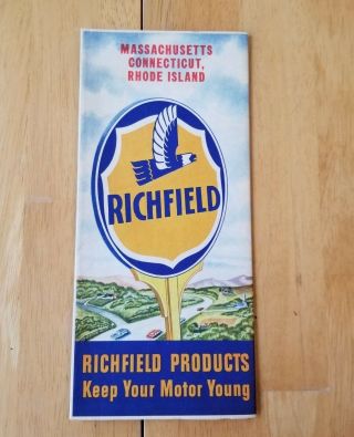 Vintage 1953 Richfield Products Road Map Massachusetts Connecticut Rhode Island
