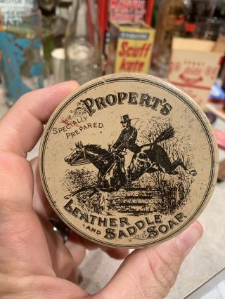 Vintage Propert’s Leather And Saddle Soap Tin Shoes Bags Horse Farm Fox London