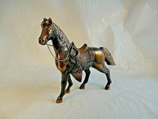 Vintage Cast Metal Western Style Horse Copper Toned Equestrian Statue