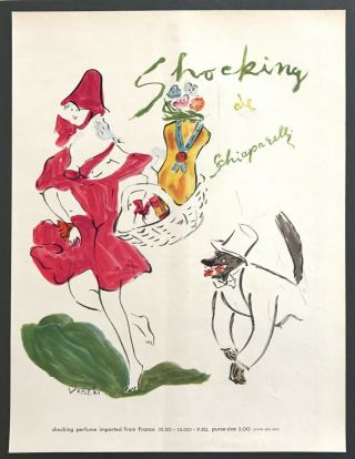1949 Vertes Wolf & Woman Art Shocking De Schiaparelli Perfume Vintage Print Ad