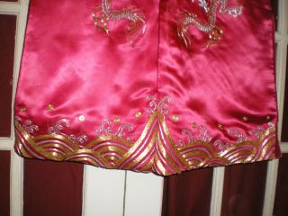 Stunning Old Chinese Magenta Silk Jacket/Robe w/Embroidered Silver/Gold Dragons 6