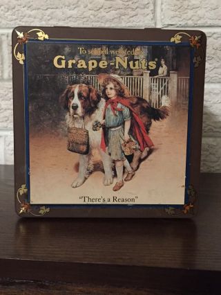 Vintage " Grape - Nuts " Hinged Tin Box - Barringer Wallis & Manners - England
