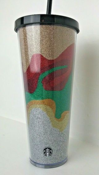 Starbucks 2018 Holiday Cold Cup Tumbler 24 Oz Flow Glitter Sparkle