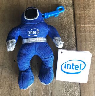 Rare Vtg 1997 Intel Inside Soft Plush Squish Blue Astronaut 4.  5 " Figure Keychain