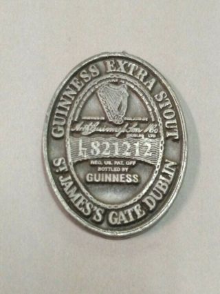 Vintage Cast Metal Guinness Extra Stout Pewter Color Coin/emblem