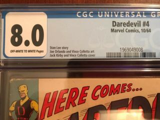 Daredevil 4 (Marvel 1964) CGC 8.  0 Major KEY 5