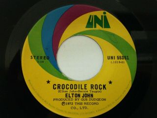 Rare Elton John 45 " Crocodile Rock " On Canadian Uni Label (canadian Only)