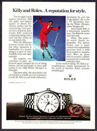 1984 Jean - Claude Killy Skiing Photo Rolex Datejust Chronometer Vintage Print Ad