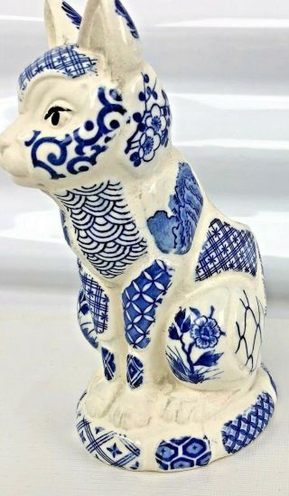 Vintage Pottery Porcelain Blue/White CAT planter 1981 Nancy Lopez 2