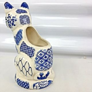 Vintage Pottery Porcelain Blue/White CAT planter 1981 Nancy Lopez 3