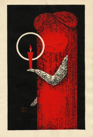 Candle Light By Kaoru Kawano (japanese 1916 - 1965) Woodblock Signed
