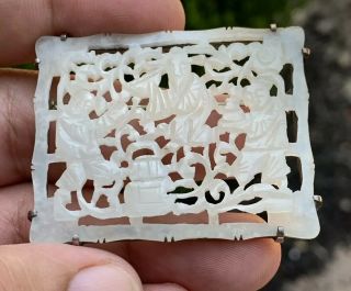 Pierced Antique Qing Dynasty Chinese Hand Carved White Jade Pendant / Brooch