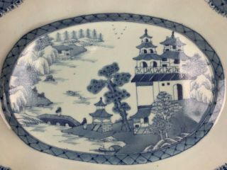 18th C.  QianLong Chinese Blue and White Enameled Oval Plate 2