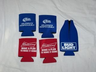 Old Stock Bud Light And Budweiser Beer Koozie 4 Can 1 Bottle