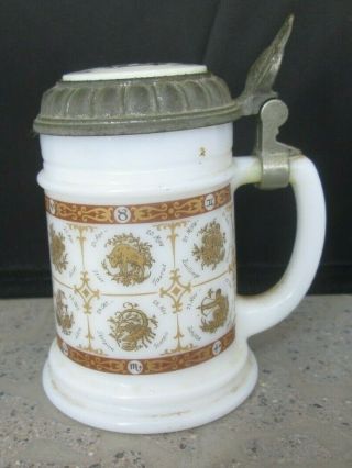 Bmf Schnapskrugerl Pewter Lidded White Stein Miniature West Germany