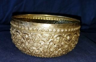 Antique Burmese Silver Repousse Bowl Signed