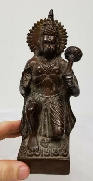 Antique Vintage Indian Bronze Hanuman Deity Figure Monkey God Hindu 2