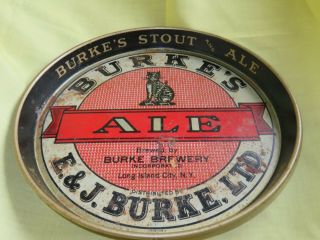 Vintage Burke ' s Ale Stout Beer Serving Tray Long Island City Fair Cond. 2