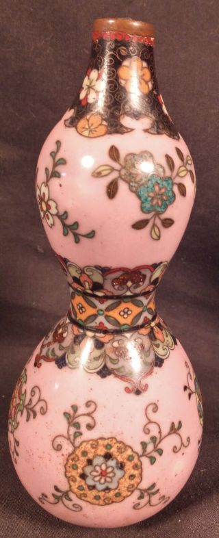Antique Qing Chinese Cloisonne Double Gourd Cabinet Vase Rare Pink Field
