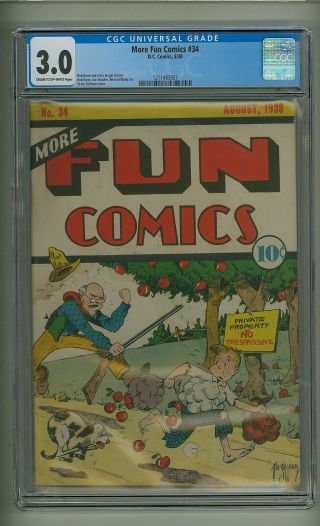 More Fun Comics 34 (cgc 3.  0) C - O/w Pgs; Kane; Siegel; Shuster; Dc; 1938 (c 23734