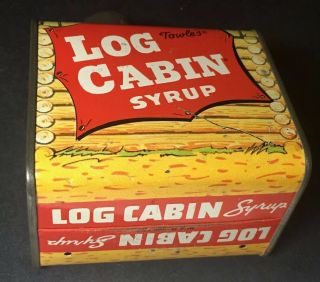 VINTAGE LOG CABIN SYRUP COLOR LITHO TIN BANK 1950 ' S TOWLE ' S - FOOD ADVERTISEMENT 3