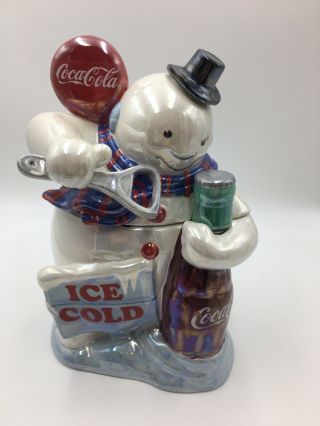 Coca - Cola Ice Cold Pearlized Snowman Cookie Jar