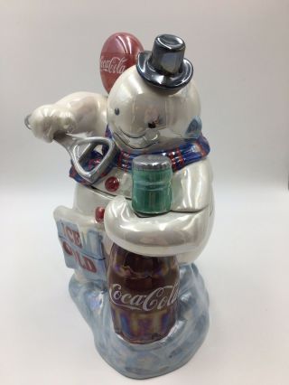 Coca - Cola Ice Cold Pearlized Snowman Cookie Jar 2