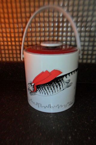 Vintage B.  Kliban Cat Supercat Ice Bucket Red Cape Flying Cat Compost 1970’s