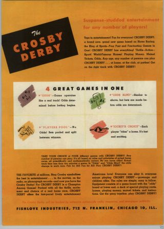 1947 PAPER AD 2 Sided The Bing Crosby Derby Board Game Horse Race 2