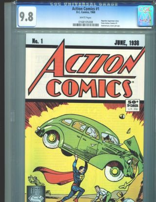 Action Comics 1 Reprint Cgc 9.  8 White Pages Classic Cover Only 2 Copies @ 9.  9