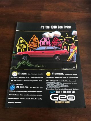 1989 Vintage 8x10.  5 Print Car Ad For The 1990 Geo Prizm Kids With Giant Crayon