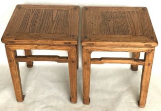 2 Antique Chinese Square End Table Wood Ming Meditation Bench Two Stools