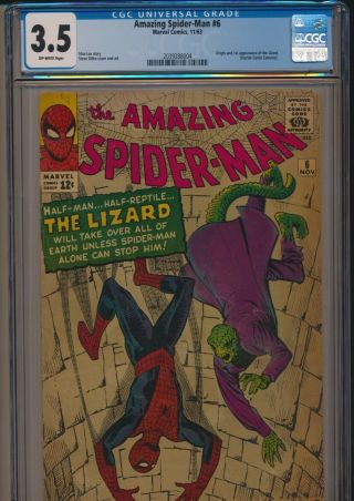 Marvel Comics Spider - Man 6 1963 Cgc 3.  5 1st Lizard Appearance
