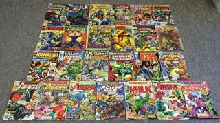 25 1970s Marvel Comics Captain America,  Hulk,  Fantastic Four,  Defenders,  Avengers.