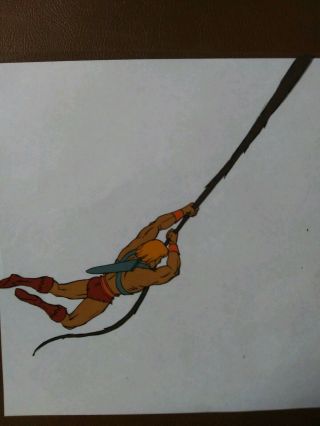 He Man Animation Cel From Cartoon He Man Swinging On Vine From Left