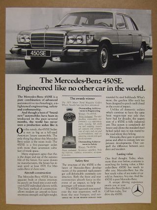 1975 Mercedes - Benz 450se 450 - Se Car Photo Vintage Print Ad