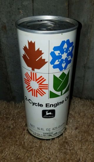 Vintage 16 Oz.  John Deere 2 Cycle Engine Motor Oil Full Can Gas Advertisment