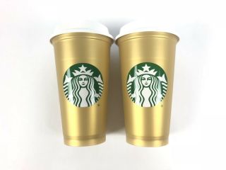 Starbucks Reusable Gold Shimmer Cup Set Of Two 16 Oz 2018 Limited Edition