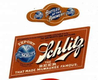 1900s Joseph Schlitz Brewing Co,  Milwaukee,  Wisconsin Pre - Pro Beer Label Set
