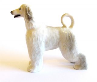 Afghan Hound Light Grey Miniature Ceramic Hand Painted Dog Figurine - Tail Up