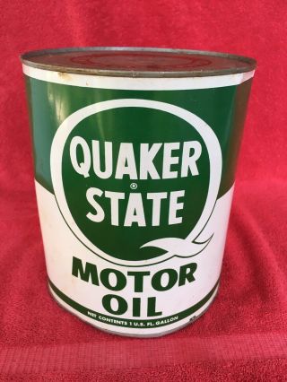 Old Quaker State Motor Oil Can Gallon Tin Advertising Sign Service Station Gas