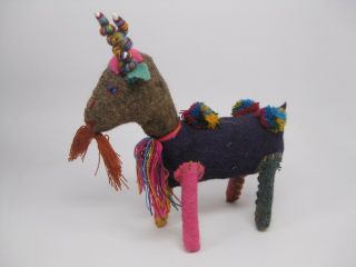 11 " Handcrafted Artisan Colorful Patch Wool Fabric Llama From Peru