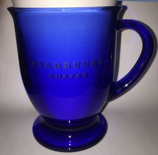 Starbucks Anchor Hocking Cobalt Blue Pedestal Coffee Mug Cup - 14oz