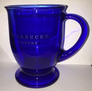 Starbucks Anchor Hocking cobalt blue pedestal coffee mug cup - 14oz 4