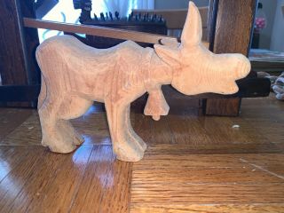 Hand Carved Americana 5.  5” Unpainted Cow With Horns
