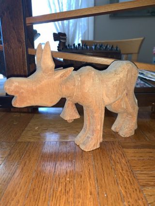 Hand Carved Americana 5.  5” Unpainted Cow With Horns 5